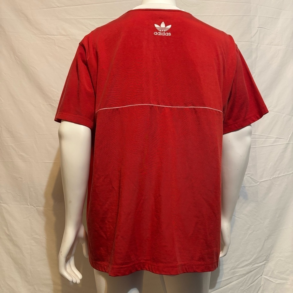 Vintage 90s Red Adidas Trefoil Heavyweight Embroidered Shirt Sz 2XL - Picture 6 of 8